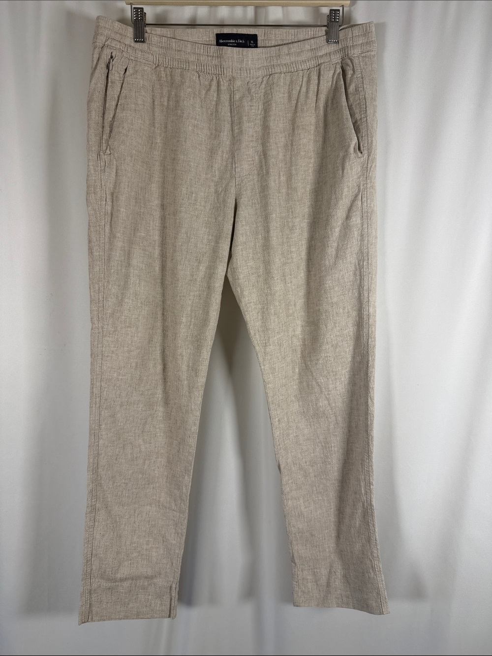 Abercrombie & Fitch Men's Light Beige Linen-Blend Pull-On Chinos